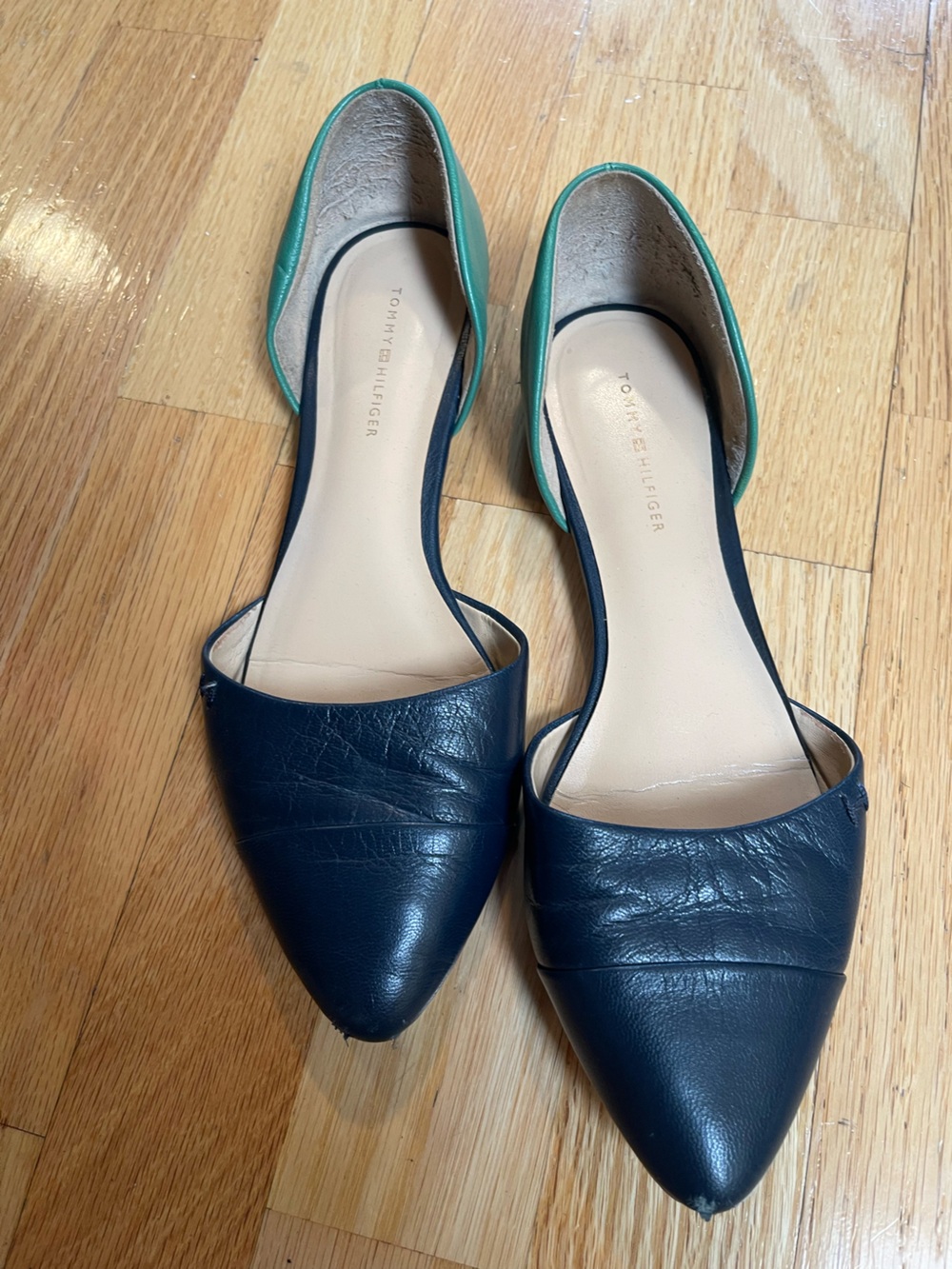 Tommy Hilfiger Navy and Teal Pointed D'Orsay Flats